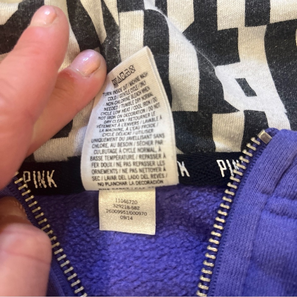 Victoria's Secret Women's Full Zip Hoodie Purple Love Pink Dog Logo L Y2K - Picture 6 of 9